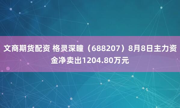 文商期货配资 格灵深瞳（688207）8月8日主力资金净卖出1204.80万元