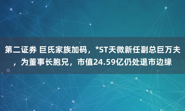 第二证券 巨氏家族加码，*ST天微新任副总巨万夫，为董事长胞兄，市值24.59亿仍处退市边缘