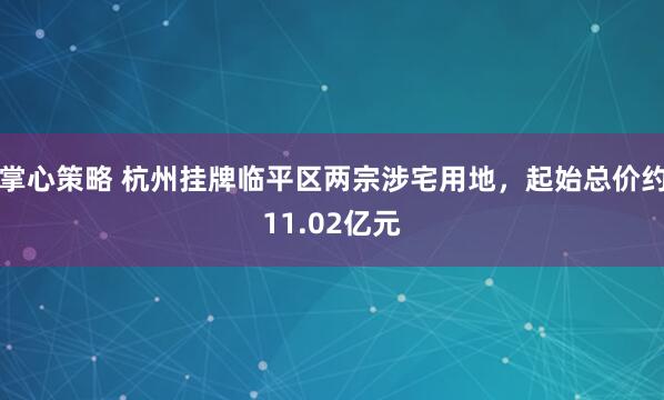 掌心策略 杭州挂牌临平区两宗涉宅用地，起始总价约11.02亿元